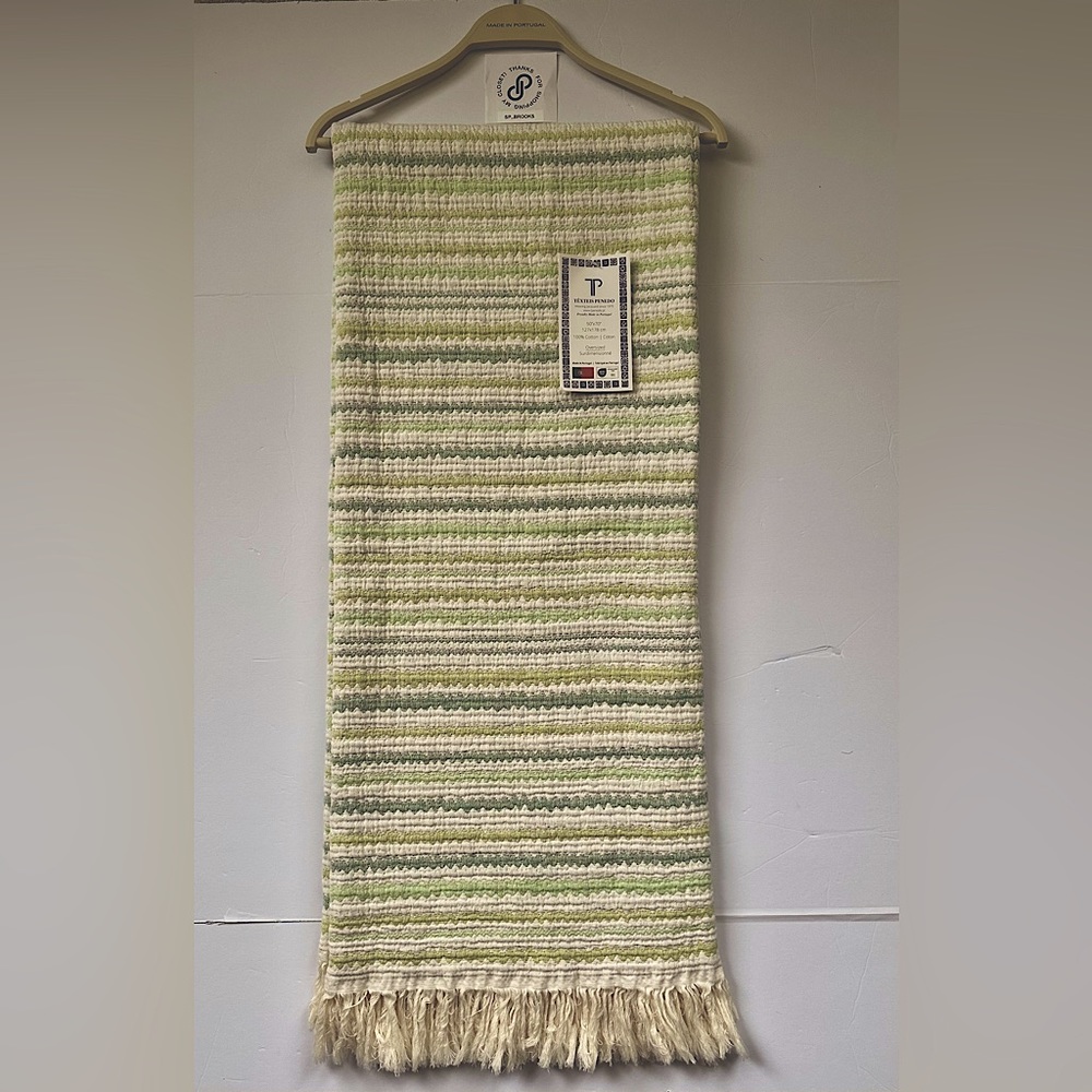 🎁Texteis Penedo 100% Cotton New Stripe Wave Throw Blanket - Green Multi